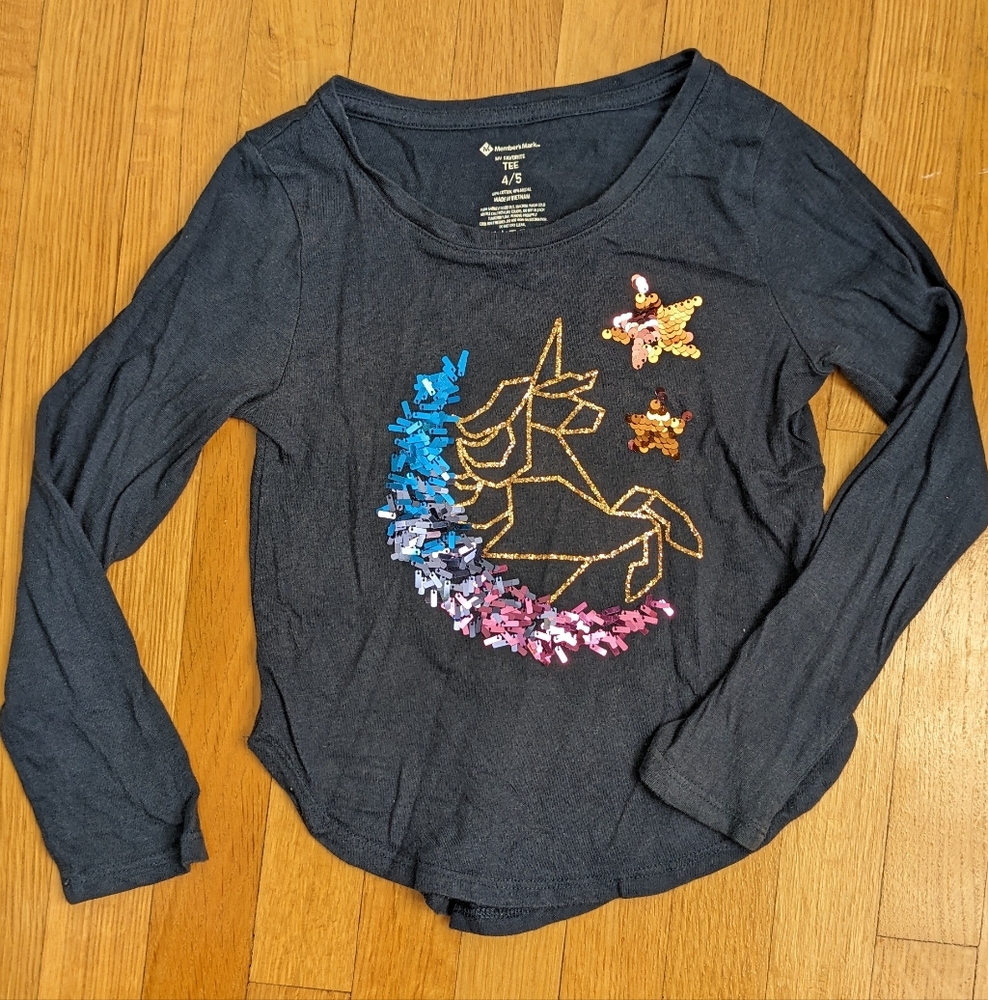 Members Mark Navy Blue Glitter Sequin Long Sleeve Tee. Size 4/5
